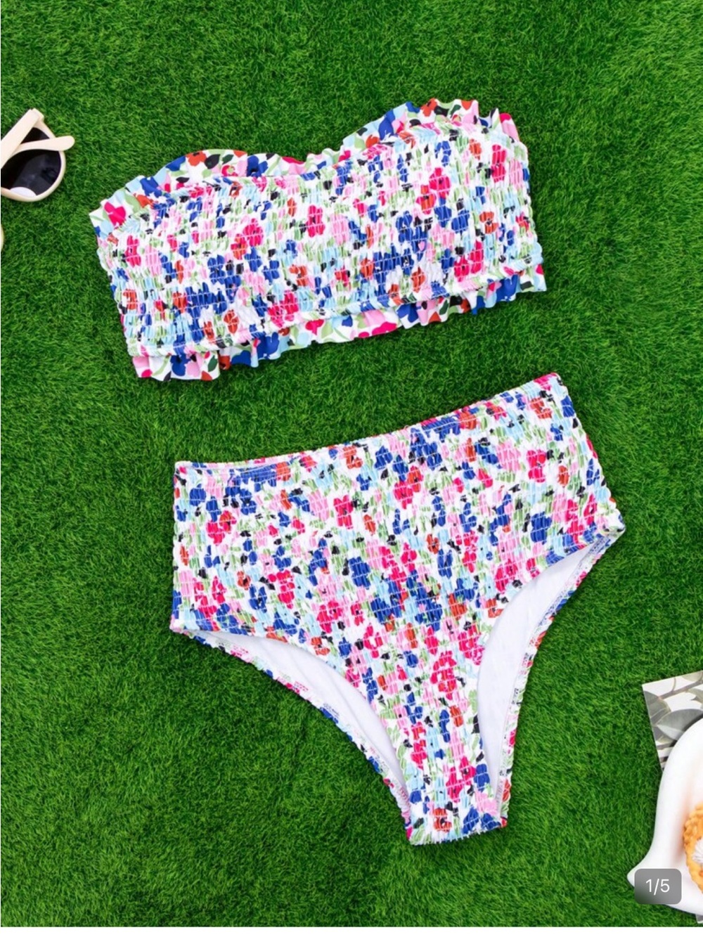High-Waist Smocked Bandeau Bikini Set - Floral Multi - Maternity